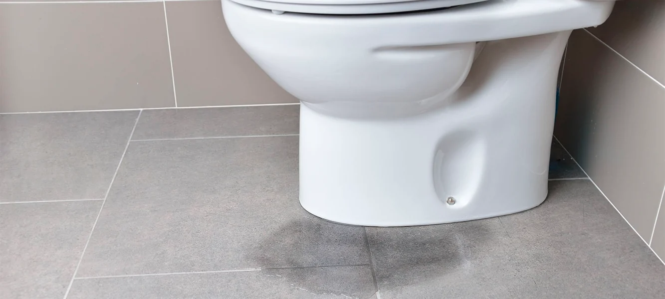Privada com vazamento de água infiltrando no piso